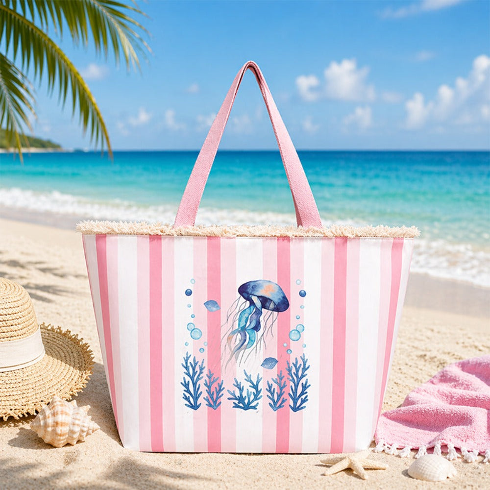 Bolso Tote de playa con estampado de animales marinos, bolso de gran capacidad para mujer, bolso bandolera, ideal para playa, piscina, viajes y uso diario