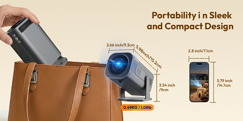 LUXVYN 2026 Proyector Portátil, con Android 11, Dual Wifi6, Brillo de 340ANSI, Local 1280X720P HD, Soporte 4K, Bajo Ruido, Ángulo de Proyección Flexible de 180°, Mini Proyector de Cine en Casa