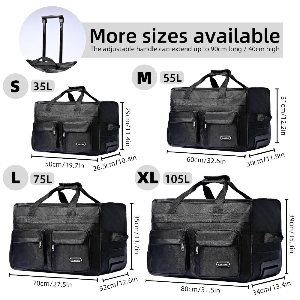 [Varios tamaños] Bolsa de lona con ruedas y candado de seguridad aleatorio GRATIS | 2 artículos en total: 1 bolsa (elija entre 35L, 55L, 70L, 105L) + 1 candado | Opción de equipaje de mano | para senderismo, playa, viajes