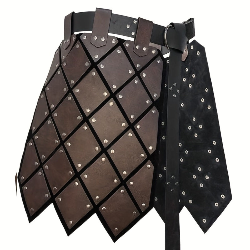 Armadura Medieval de Cuero Sintético para Muslo y Cintura con Cinturón - Protector de Falda Medieval de Doble Cara para LARP Combat, Ferias Renacentistas - Disfraz de  y Mercenario para Halloween, Navidad, Mardi Gras - Duradero y Fácil de Cuidar (no lavab