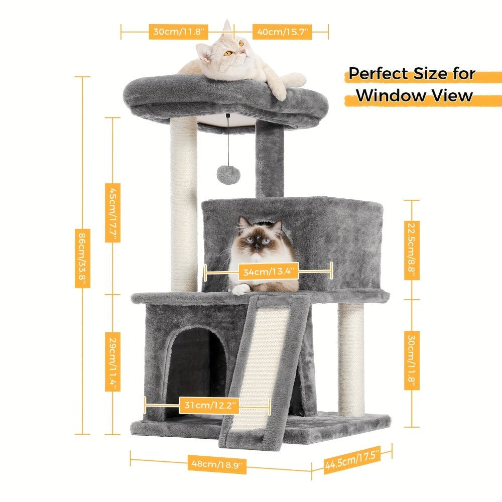 Árbol para Gatos Deluxe Pawz Road con Poste Rascador de Cuerda de Sisal - Condominio Multinivel de Peluche y Casa de Juegos, Muebles Duraderos para Gatos Pequeños a Medianos, Incluye Bolas Colgantes y de Pie, Muebles para Gatos