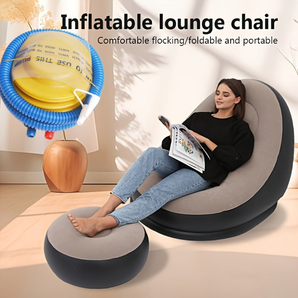 1 sofá inflable para exteriores con reposapiés/1 reposapiés, sofá inflable portátil, inflado rápido, plegable y ligero, adecuado para camping, playa, piscina