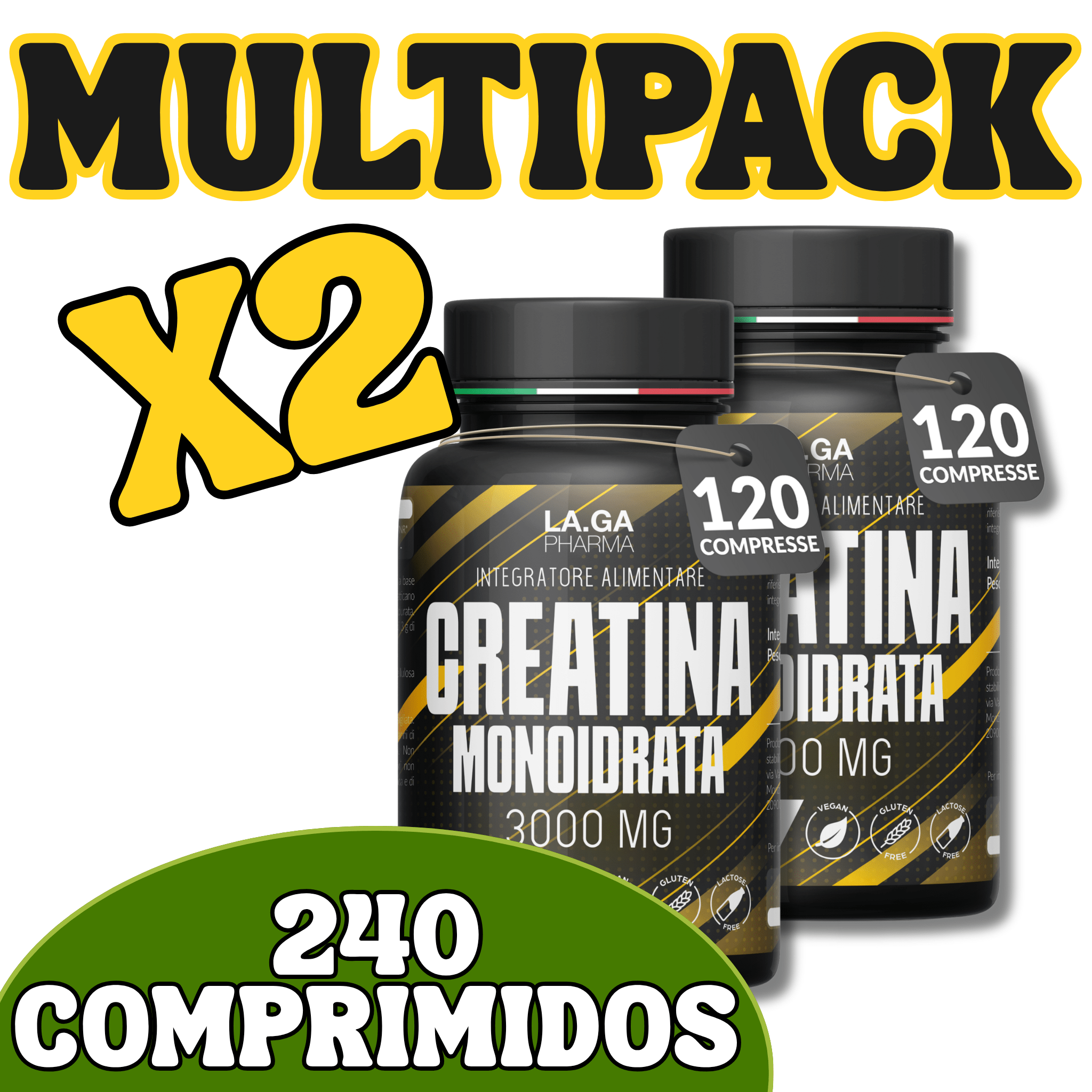 [2PZ PROMO] Creatina Monohidrato Pura 3000mg – 120 Comprimidos | Suplemento para Aumento de Fuerza, Rendimiento y Masa Muscular | Fabricado en Italia