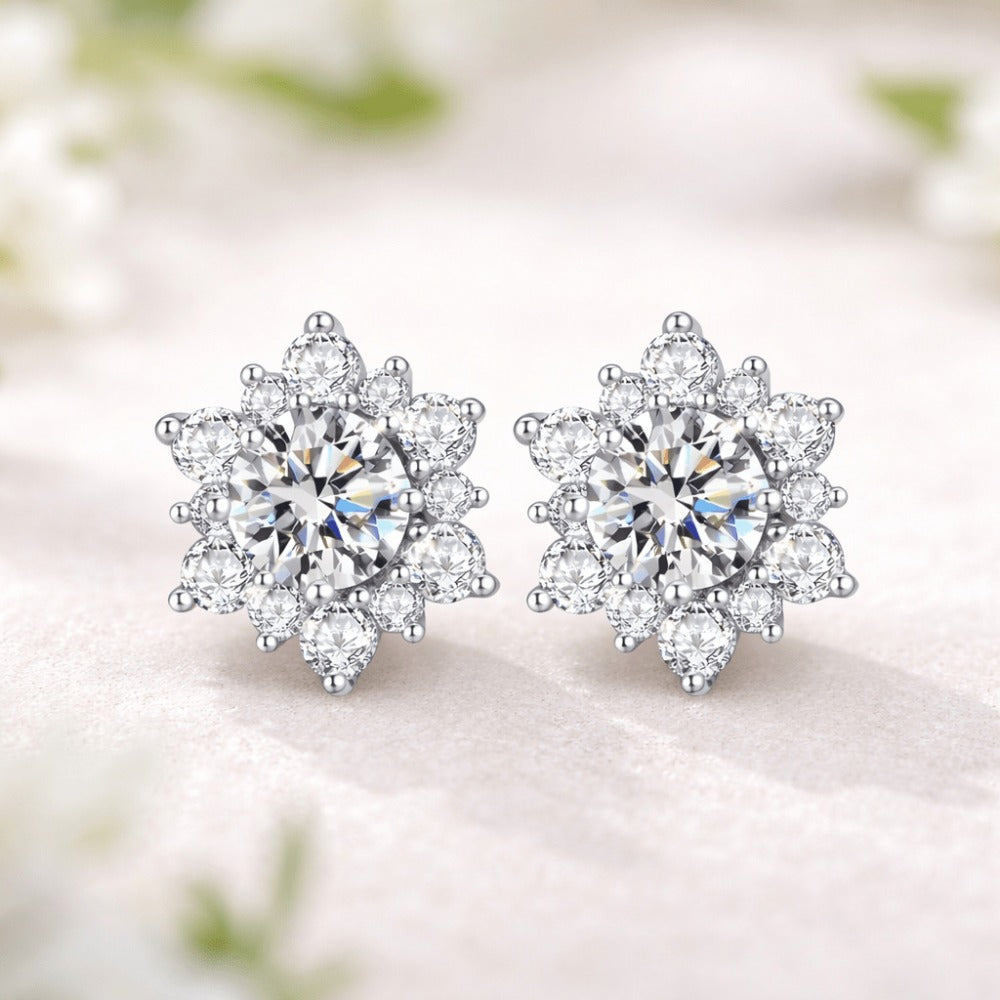 Pendientes de plata de ley 925 para mujer – Pendientes de circonita cúbica con diseño floral, Pendientes de plata de ley esterlina brillantes, Regalo de joyería elegante para mujer