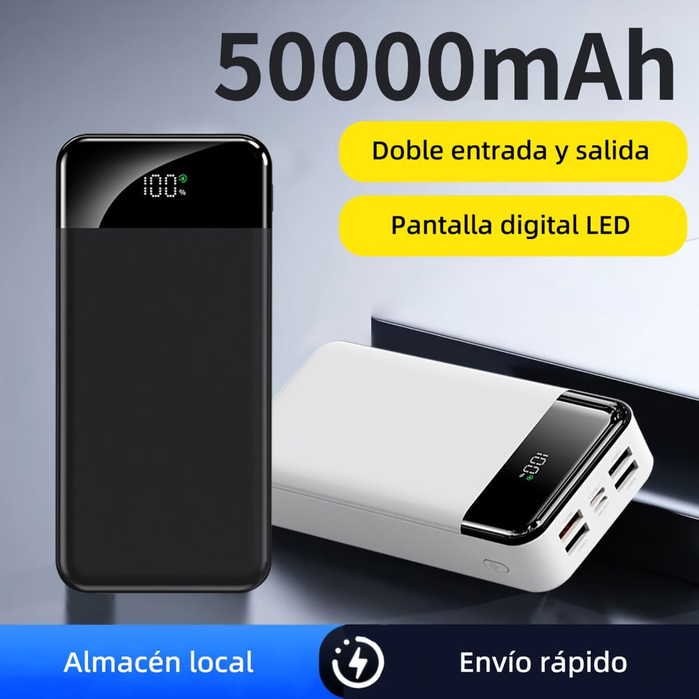 Power Bank de Alta Capacidad 50000mAh con Carga Súper Rápida, Interfases USB/Type-C/Micro, Equipado con Lámpara LED y Pantalla de Nivel de Batería. Adecuado para Cargar Rápido iPhone y Dispositivos Android. Fuente de Energía de Emergencia