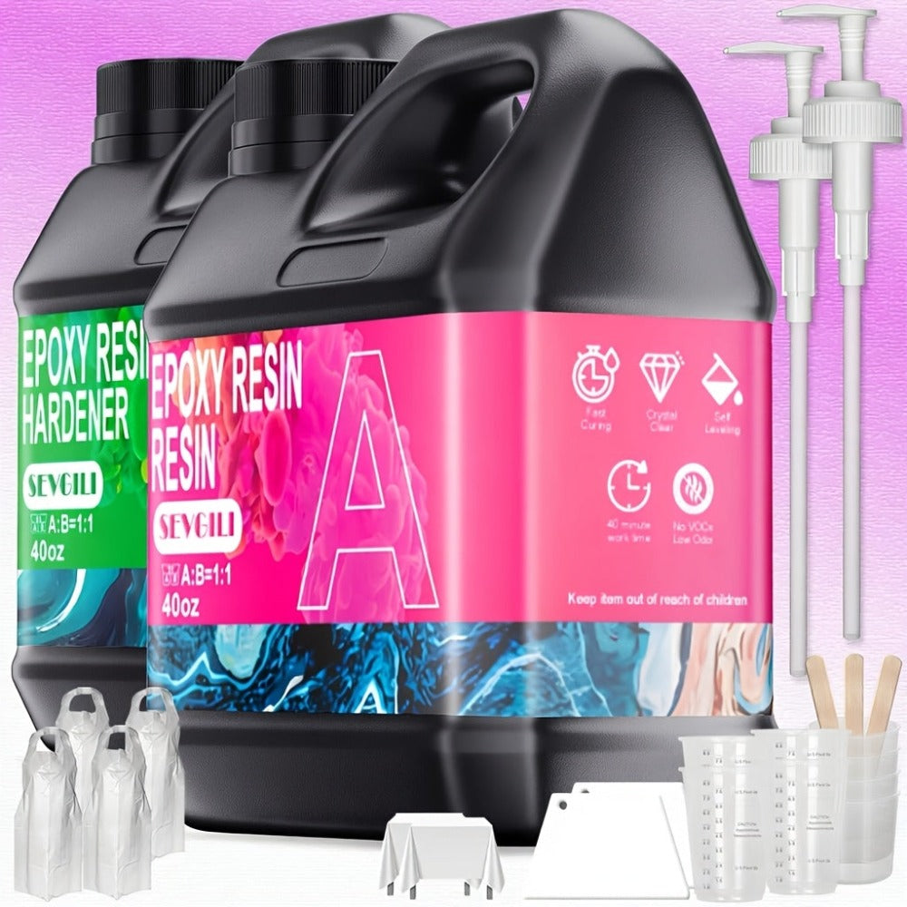 Kit de cola AB de resina epoxi de 80 oz, alta transparencia, autonivelante, antiamarilleo, proporción 1:1, apto para principiantes, adecuado para recubrimiento, fundición, manualidades DIY, decoración de mesa de río, secado rápido, alto brillo, set de reg