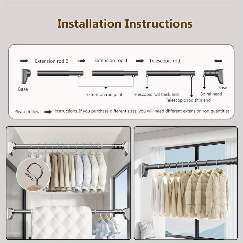 Barra de Cortina de Ducha, Antideslizante, Sin Taladro, de Acero Inoxidable, Extensible Telescópica, Anticorrosiva y Antideslizante, Barra de Tensión, Opción de Montaje en Pared, Uso Versátil, Diseño Moderno y Elegante | Característica Antideslizante, Cor
