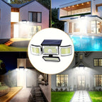 2/4 piezas de luces solares de pared para exteriores, 288 LED con sensor de movimiento y control remoto, 4 modos de iluminación para patio solar, focos de seguridad de gran angular de 270°, luz solar de pared de 4 cabezales para porche, jardín, garaje, te