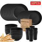 16/32 piezas de Juego de Vajilla Elegante de Plástico - Incluye Platos, Platos de Postre, Tazones para Arroz, Tazas, Vajilla Reutilizable Segura para Microondas y Lavavajillas, Ideal para Hogar, Restaurante, Bodas y Uso en Fiestas, Vajilla para Fiestas |