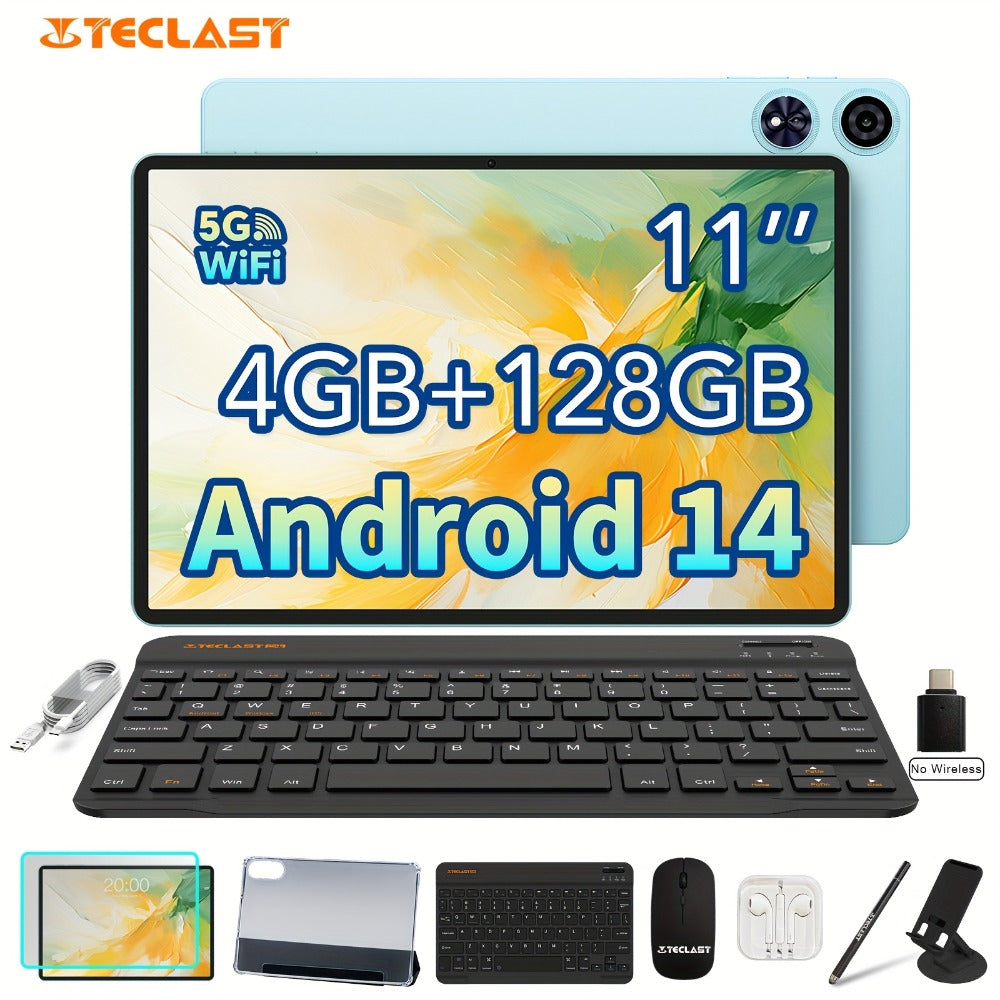 Funda para Teclast P50 Tablet PC de 11 pulgadas, Unisoc T606 Octa-Core G57 GPU, 4GB+8GB Extensión RAM 128GB Almacenamiento Android 14 Tablet Wifi, Batería de 7000Mah Carga Tipo-C Cámara de 8MP, Tablets 2En1 con Teclado, Funda, Auriculares, Adaptador, Tabl