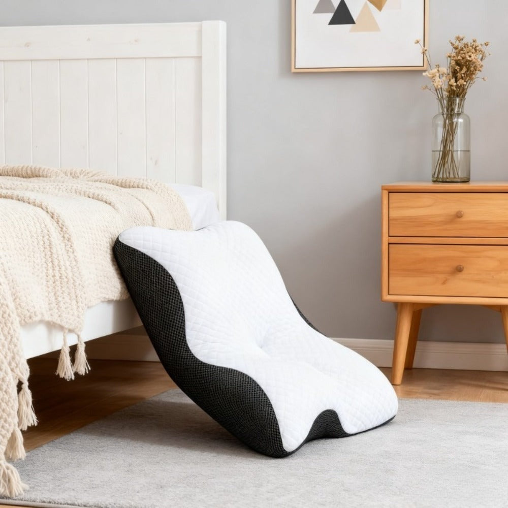 Almohada de Cuello de Esponja Viscoelástica para la Comodidad del Hogar, Adecuada para Quienes Duermen de Lado, de Espalda y de Busto - Diseño Contorneado, Soporte Suave y Robusto, Negra, Relajación de Hombros, Sólida, Regalos Perfectos para Navidad y Año