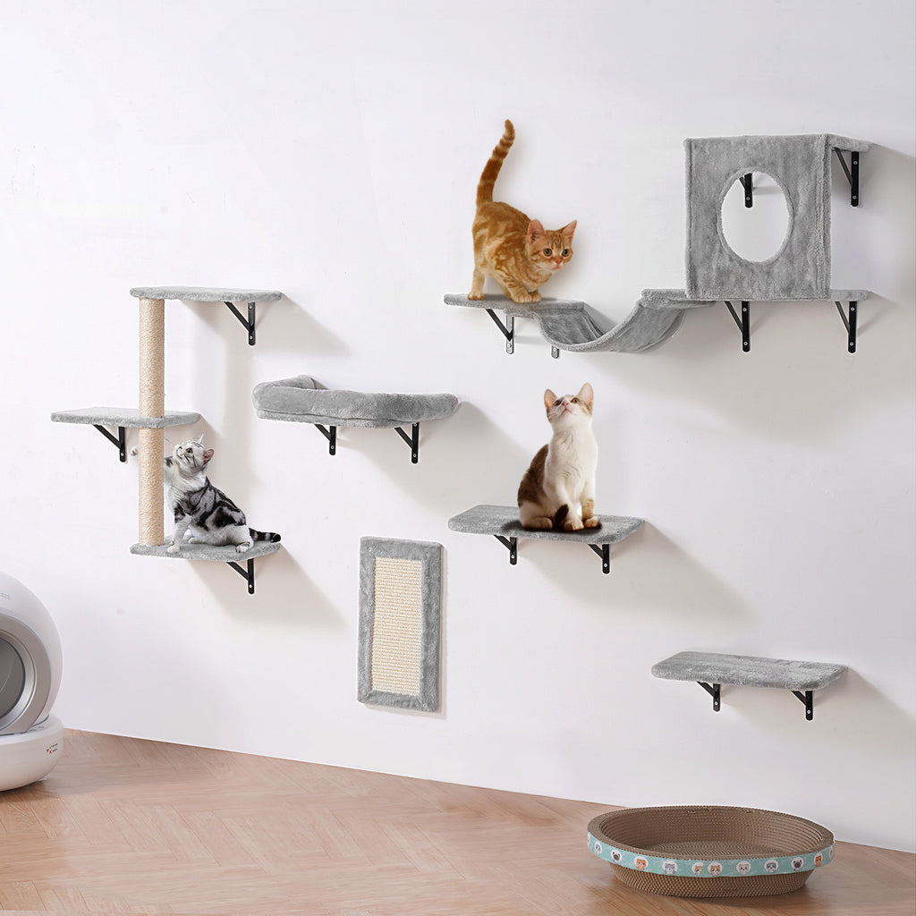VEVOR Estanterías para gatos montadas en la pared con tableros de salto hamaca sofá conjunto de 6