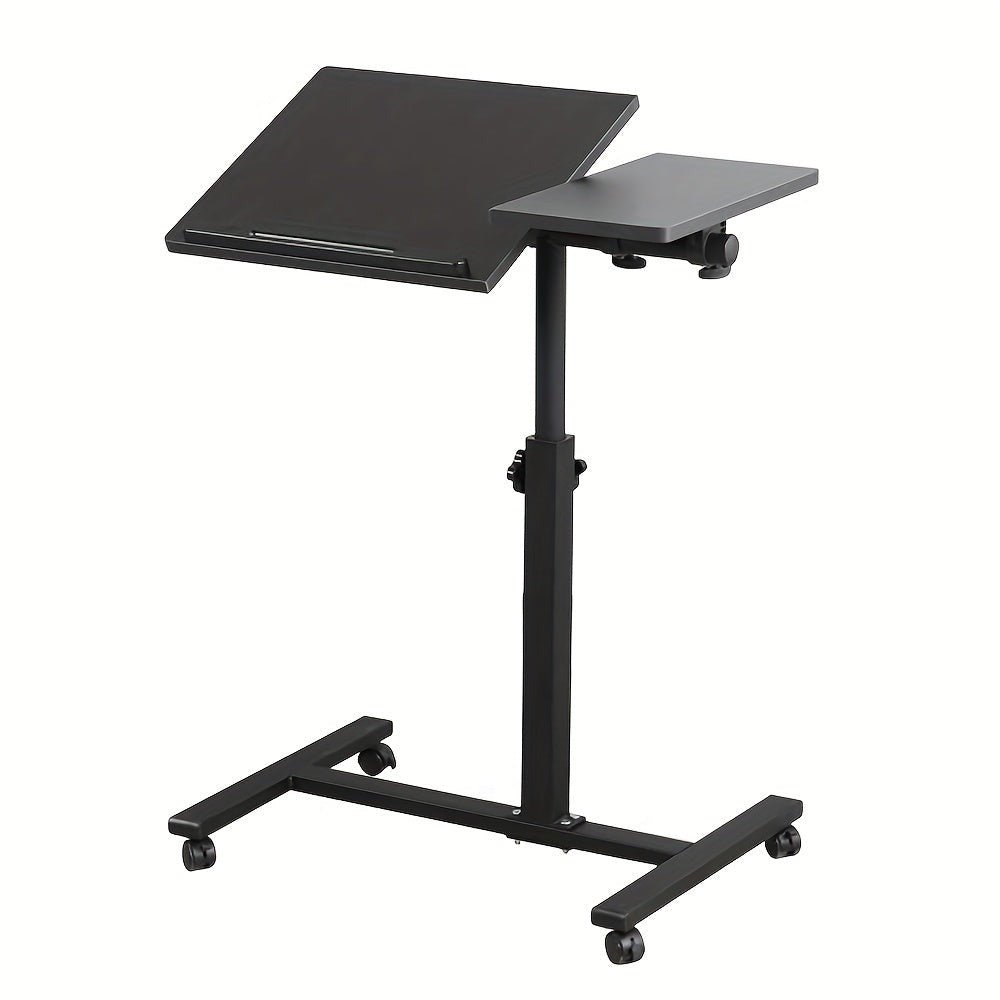 Escritorio Ajustable para Laptop, 60 X 34.5 X 58-90 Cm, Mesa Plegable para Cama, Mesa de Sofá con Ruedas, Soporte Elevable para Laptop Giratorio 360 Grados, Escritorio de Madera para Sofá y Laptop