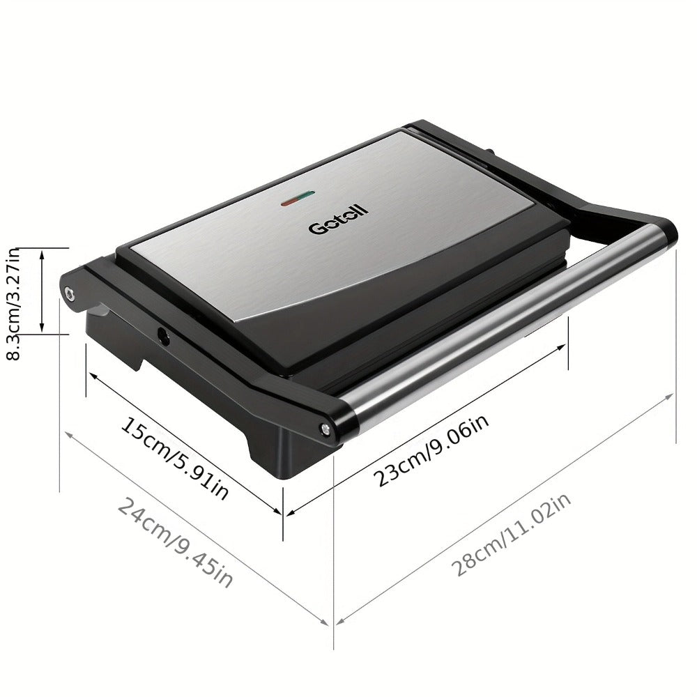 Parrilla de Mesa, Máquina para Paninis y Sándwiches, Placas de Doble Parrilla, Parrilla de Contacto Abierta de 180 Grados, 1000 W, Recubrimiento Antiadherente, Mangos Aislados, Carcasa de Acero Inoxidable