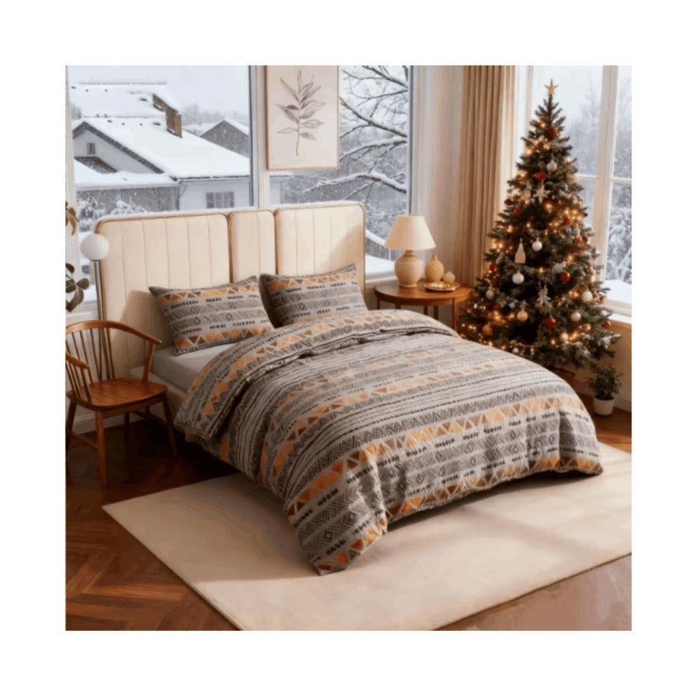 Juego de cama 4 piezas con funda elástica, (Funda de Edredón + Funda Protectora de Colchón + 1/2 Fundas de Almohada), Juego de Funda de Edredón 3-4 Piezas Estilo Nórdico de Color Sólido/Estampado, Ajustable para Camas de 90/105/135/150/180 cm, Regalo Navi