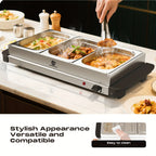 SUPERLEX Servidor Eléctrico de Bufé con Calentador de Comida, que Cuenta con Tres Ollas de 1.5L, un Diseño Espacioso de Acero Inoxidable, una Placa Caliente con Tapas Desmontables, Ajustes de Temperatura Ajustables y un Bandeja de Calentamiento Portátil p