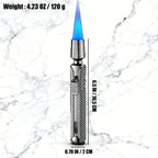 Paquete de 2 sin combustible incluido - Encendedor de chispa de combustible recargable a chorro de triple llama azul a prueba de viento de aleación de zinc, lujoso diseño de tubo largo a cuadros con depósito de combustible visible para velas, barbacoa de