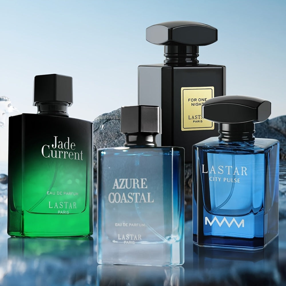 Juego de 4 botellas de perfume de gran capacidad para hombre en caja de regalo, agua de colonia para hombre, perfume de colonia para hombre, almizcle clásico, madera de ámbar, vainilla, café, fragancia duradera, apto para múltiples ocasiones, empaque en c