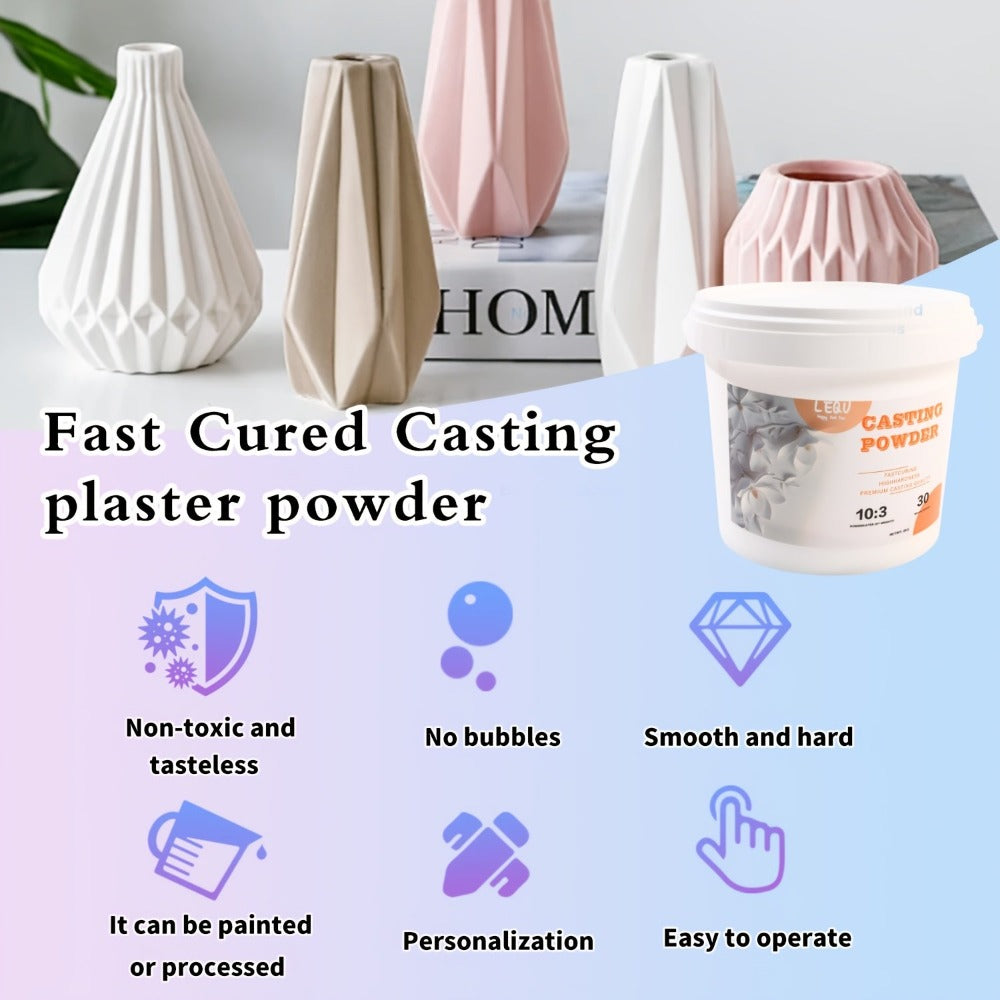 Polvo de fundición de resina en cubo de 2000g/3000g, kit de fundición de resina de curado rápido apto para principiantes, desmolde en 20-30 minutos, polvo de moldeo de yeso hidroactivo fácil de mezclar para escultura hecha a mano, arte casero DIY