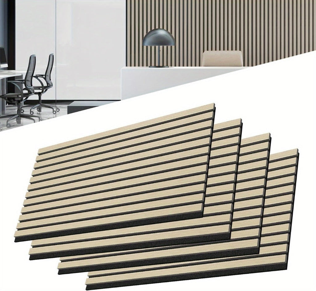 Conjunto de paneles acústicos de 4 piezas, paneles de pared hechos de chapa de madera auténtica, paneles acústicos de listones para paredes, paneles de madera en relieve 3D y fieltro acústico, tamaño 120 x 60 cm, color madera antracita marrón
