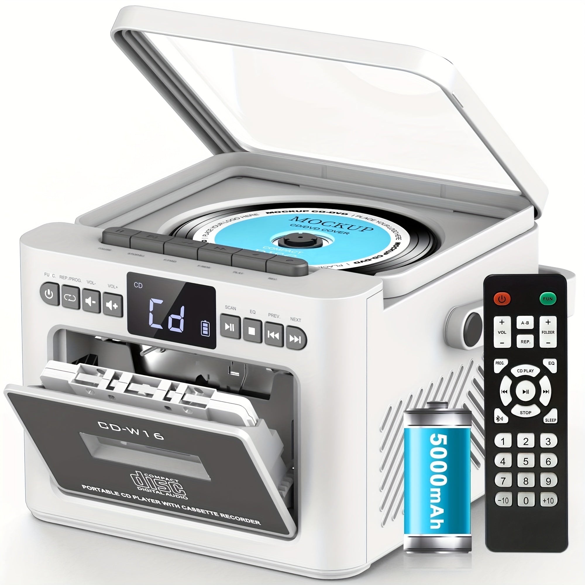 Reproductor portátil de CD y casete para música, radio y grabación