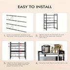 Estante de microondas expandible de 3 niveles, con 4 ganchos, ancho y altura ajustables, organizador de encimera de cocina, estantes de almacenamiento para ollas, sartenes y parrillas, ancho 40-64cm, negro, estante de pie