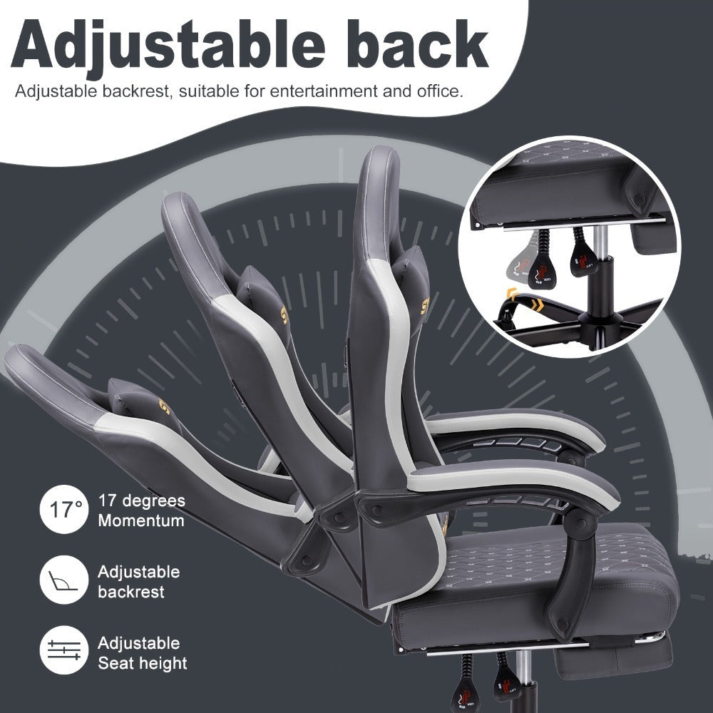 Silla de Oficina con Reposapiés, Silla Ergonómica, Silla Giratoria Ajustable con Soporte Lumbar, Silla de Oficina en Piel PU