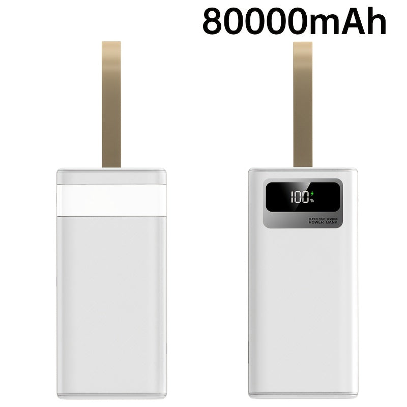 Batería Externa de 80000mAh/100000mAh, Carga Súper Rápida de 22.5W, Batería de Gran Capacidad, Pantalla Digital Inteligente, Cordón de Cuero, Luz LED para Camping al Aire Libre, Fuente de Energía de Respaldo para Viajes, Adecuada para Teléfonos, Dispositi