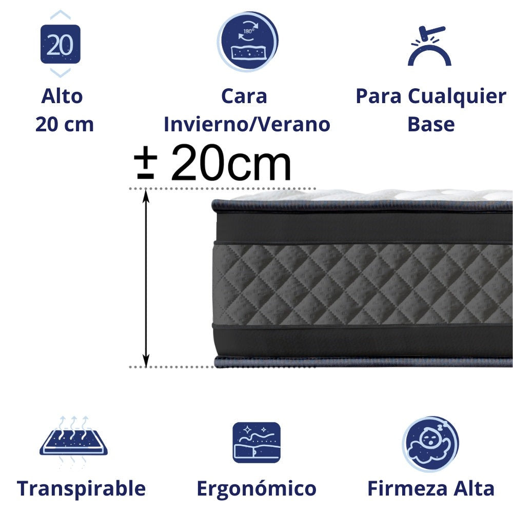 Colchón ANATÓMICO PREMIUM Visco | Alto 20cm | Firmeza Alta Ideal para Molestias de Espalda | Doble Cara Invierno-Verano | Ultra Transpirable | DAGOSTINO HOME