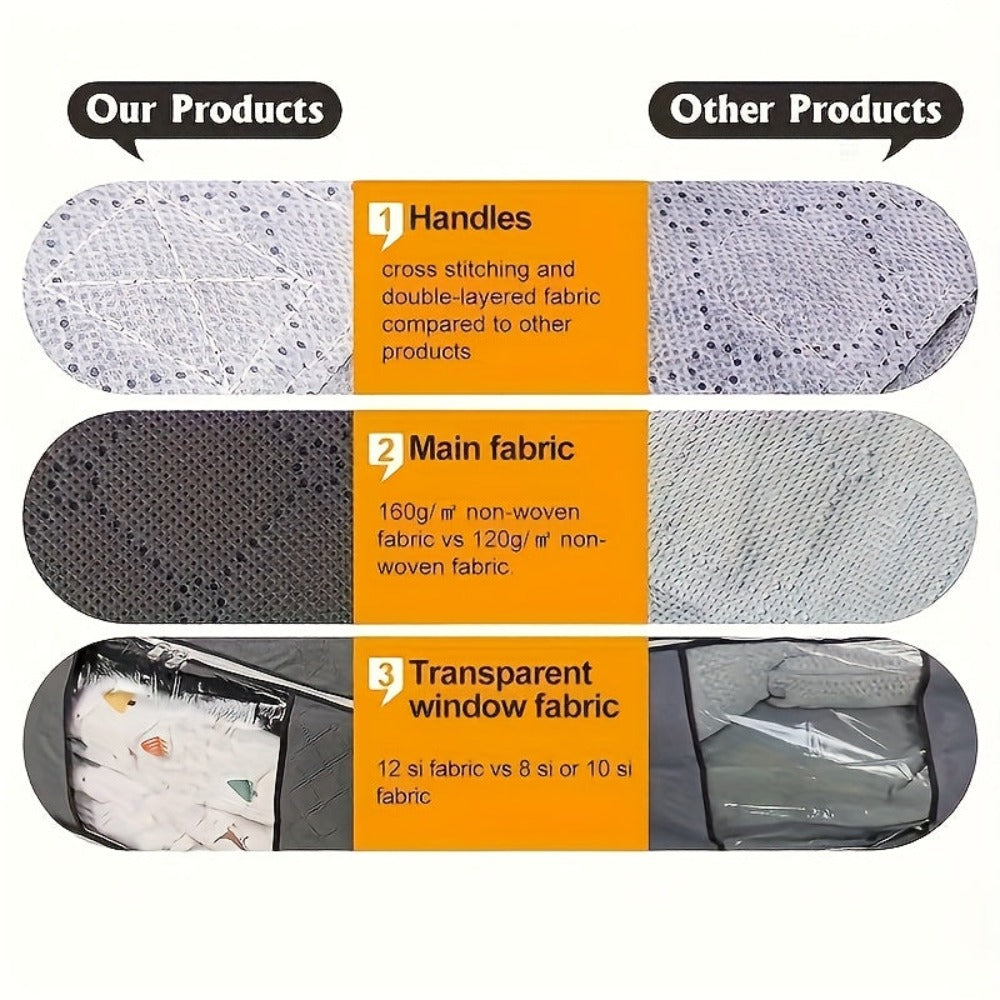 Juego de 6 bolsas de almacenamiento extragrandes, organizador plegable resistente para mantas, cojines y juguetes, fabricado con material de polipropileno grueso, con cremallera y cubierta, con asas reforzadas, que no requiere electricidad, almacenamiento