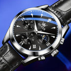 OLEVS Reloj para Hombre Clásico Cronógrafo Cuero Marrón Caja Dorada Analógico Cuarzo Moda Negocios Vestir Cara Grande Reloj de Hombre Día Fecha Luminoso Casual Reloj de Pulsera Masculino Regalos Románticos Relojes De Hombre Azul/Negro/Blanco/Marrón Esfera