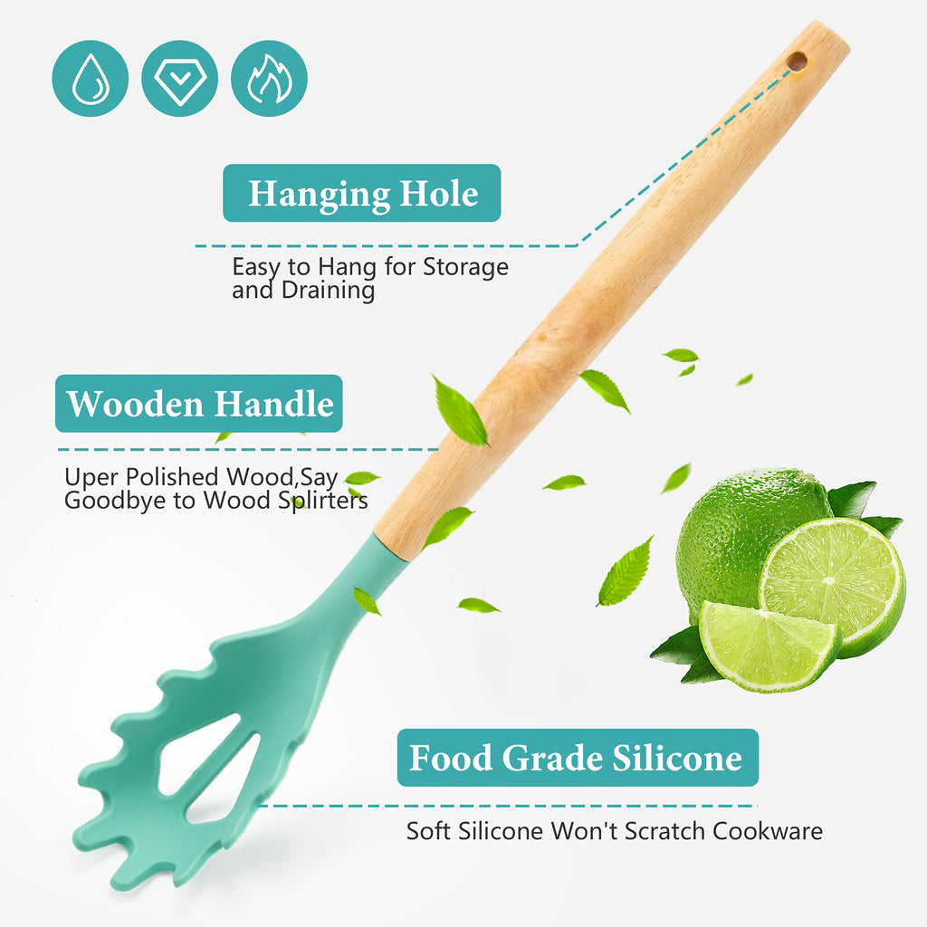 Juego de 19 piezas, Cuchillo de cocina, Juego de cocina, Juego de utensilios de cocina (Con mangos de madera), Juego de cocina de seguridad, Juego de herramientas de cocina antiadherentes, Utensilios de cocina modernos lavables, Utensilios de cocina, Adec