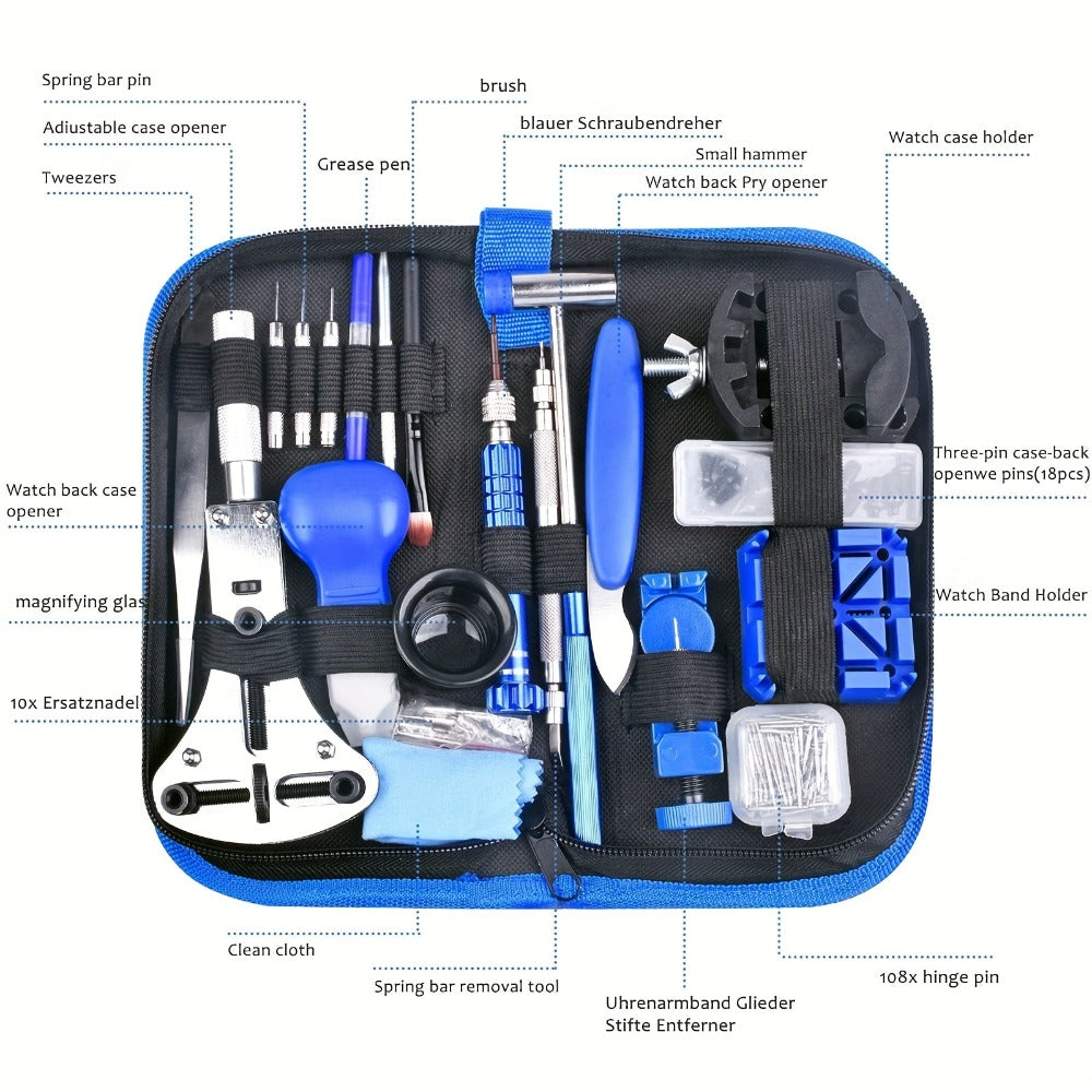 Kit de Cambio de Batería para Reloj LEEEV de 185 Piezas, Kit de Herramientas para Reloj de 185 Piezas, Kit de Reparación de Relojes, Destornillador, Abrecubiertas de Reloj, Pinzas, Empujadores de Resorte, con Estuche de Transporte