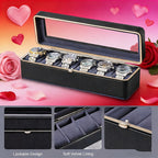 Caja de almacenamiento de relojes de lujo con 6 compartimentos y tapa transparente - Espacio de almacenamiento espacioso, adecuada para relojes mecánicos y de cuarzo para hombres y mujeres, diseño portátil para uso doméstico o de viaje, solución de almace