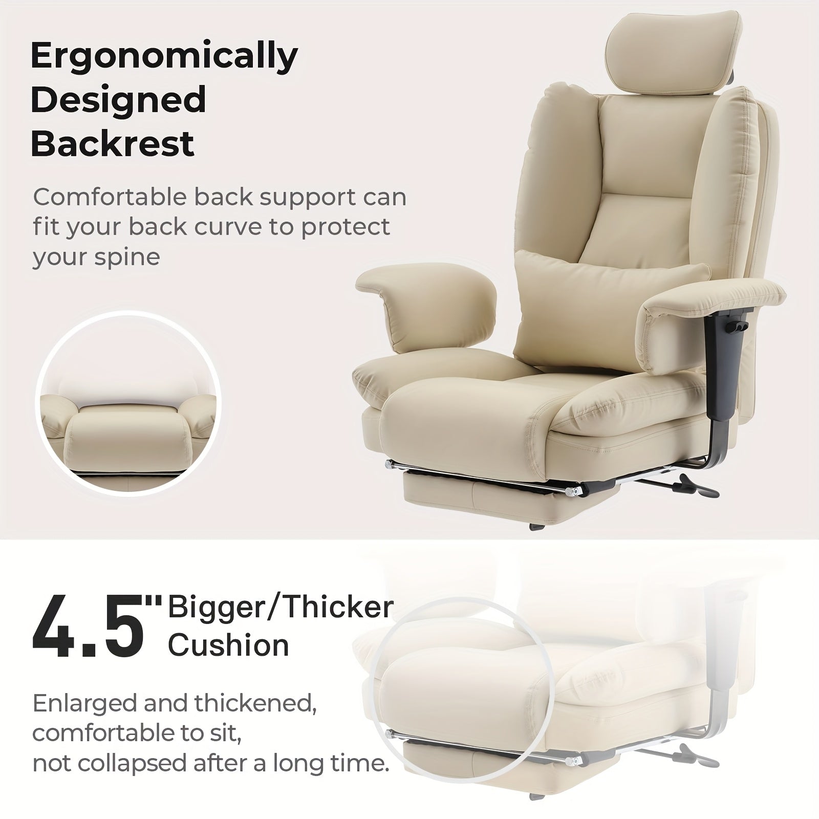 Silla de oficina | Silla de Oficina | Silla Ergonómica para Oficina | Silla Giratoria para Escritorio | Silla de Oficina en Beige,, Blanco