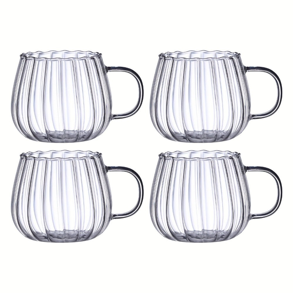 Almacén local, juego de 4/6 tazas de vidrio de borosilicato con asas en forma de calabaza, aptas para té, café, desayuno de avena, leche, zumo, bebidas frías, etc. Ligeras y duraderas, resistentes al frío y al calor.