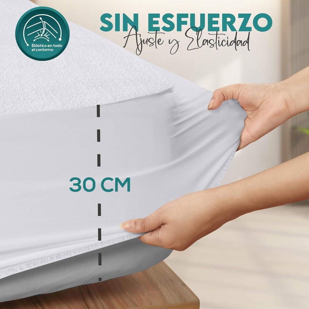 KingnetStore - Protector de colchón/Cubre colchón Ajustable, de Rizo, Transpirable. Elástico En Todo El Contorno. Variedad de Medida Disponible, Colchón hasta 30 CM Altura