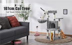 Costoffs Árbol para gatos de 107 cm con plataforma de observación, cueva para gatos, 5 postes de sisal, cueva de descanso, rascador y bola de felpa colgante, mueble para gatos