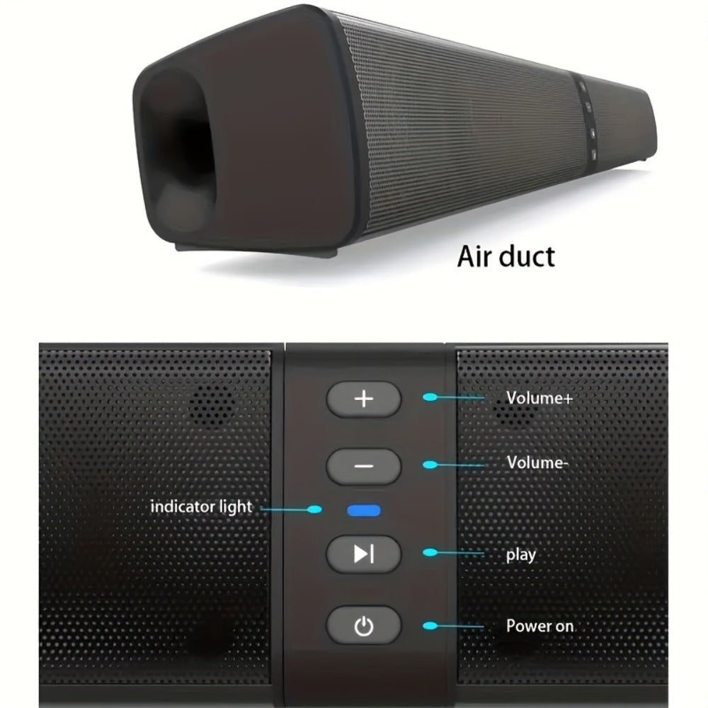 Barra de Sonido Estéreo para Smart TVs, Subwoofer sin varillas 2 en 1, Sistemas de Cine en Casa, Mejora de Graves, Conectividad Inalámbrica, TF, AUX, FM, RCA, TWS, Batería Recargable Integrada de 2000mAh, Compatible con Reproductor de DVD, TV, Computadora