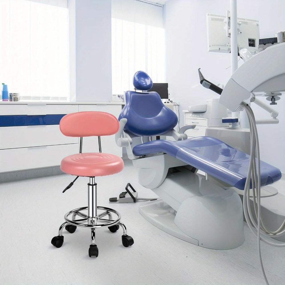 Bonnlo Taburete Giratorio Profesional con Respaldo, Taburete de Oficina Giratorio 360 Grados con Altura Ajustable de 48-58 Cm, Cubierta de PU, para Salón de Masajes, Manicura y Oficina (Blanco)