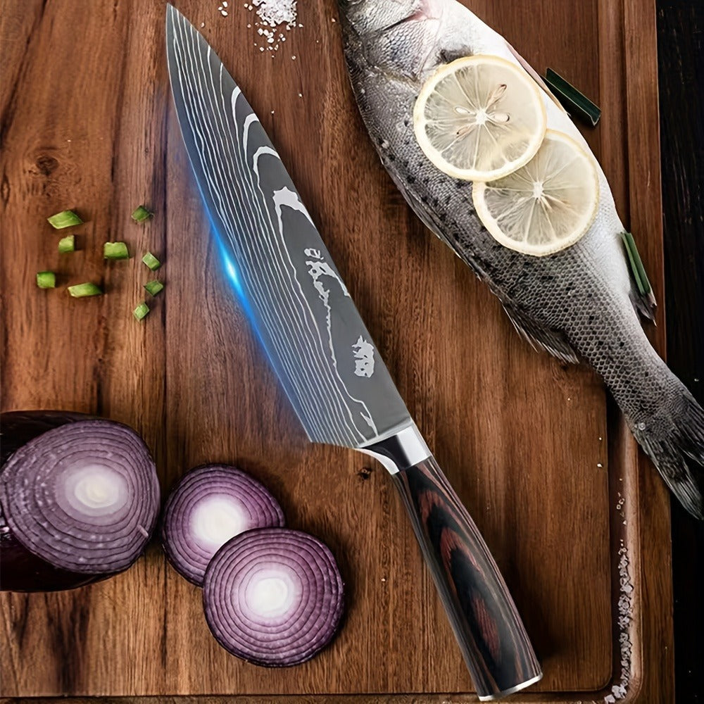 Juego de 8 cuchillos, Cuchillo de chef, Cuchillo de cocina universal, Acero inoxidable alemán, Mangos ergonómicos de Pakkawood para restaurante doméstico