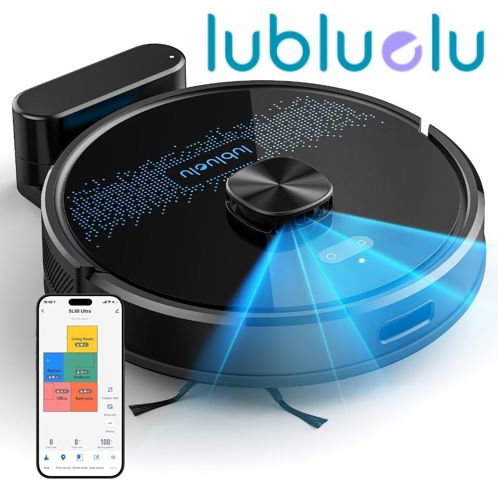 Lubluelu SL60 Plus+ Robot Aspirador con Autovaciado, Manos Libres hasta 60 Días, Robot Aspirador y Trapeador Combo de Súper Succión de 6500Pa, Navegación Láser LDS9.0, Mapeo Multicapa, Robot Aspirador 3 en 1 Autocargable para el Hogar, Pelo de Mascotas, P