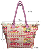 MEJORADA Bolso de playa grande con estampado bohemio, ideal para verano, con flecos de algodón, forro interior y bolsillos, 55×37×19 CM, tejido 100% poliéster