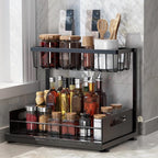 Organizador Cocina Almacenamiento de metal debajo del fregadero, organizador de cocina de 2 niveles con cajón de almacenamiento deslizante, organizador debajo del fregadero con ventosas mejoradas