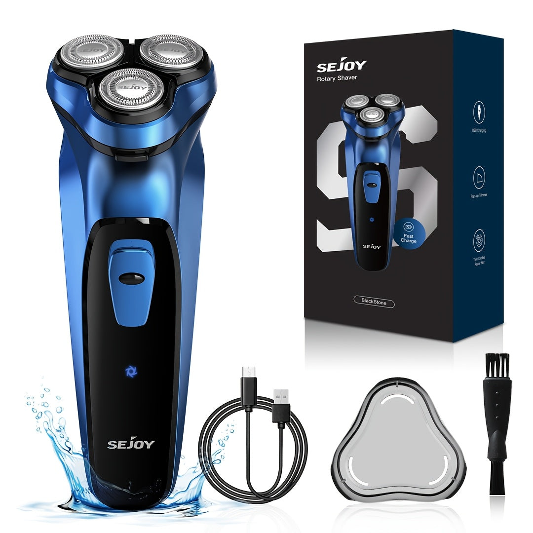 Afeitadora Eléctrica para Hombre, Afeitadora Eléctrica SEJOY para Hombre Rostro, Afeitadora Recargable Húmeda Seca con Recortadora Emergente, Carga Rápida de 1 Hora, Cabezal Flotante 3D, Indicador de Energía LCD