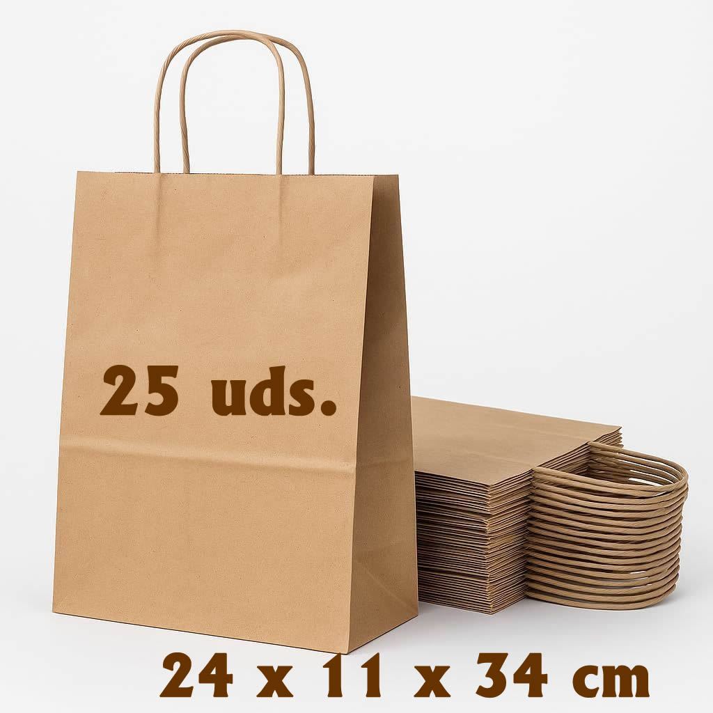10/25/100 Uds Bolsas de Papel Marrón con Asa Rígida Bolsas Kraft para Comercio Regalos Navidad y Manualidades DIY