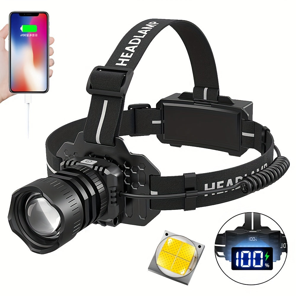 1/2pcs Linterna Frontal LED Recargable, 5 Modos de Iluminación con Luces de Advertencia de Luz Roja, Linterna Frontal Ajustable y Zoomable de 90° para Correr, Linterna Frontal de Caza Súper Brillante para Camping, Senderismo, Pesca, Running, Reparación de