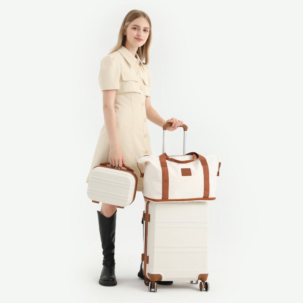 Juego de maletas de 2/4 piezas color blanco crema, carcasa rígida de ABS con trolley, candado TSA, 4 ruedas giratorias, maleta de viaje