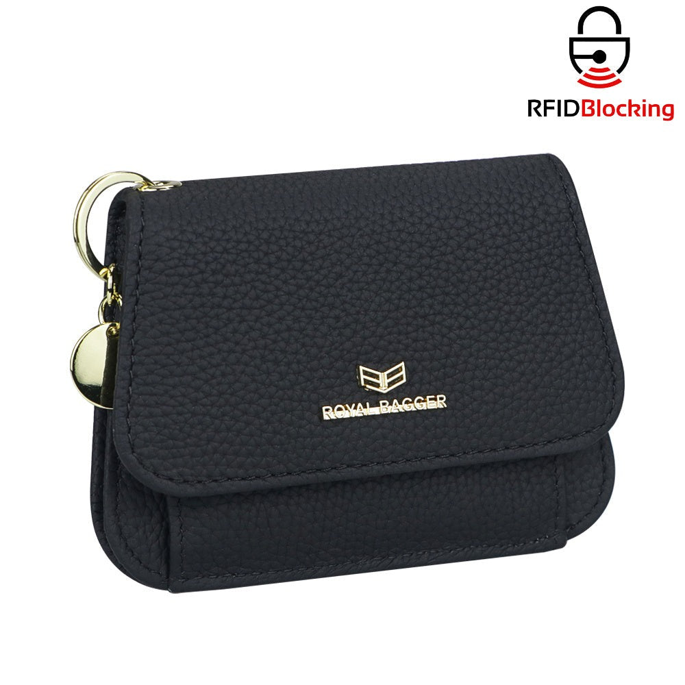 Royal Bagger Cartera Corta de Cuero Auténtico de Vaca para Mujer, Monedero con Bloqueo RFID, Múltiples Ranuras para Tarjetas y Llavero 2443
