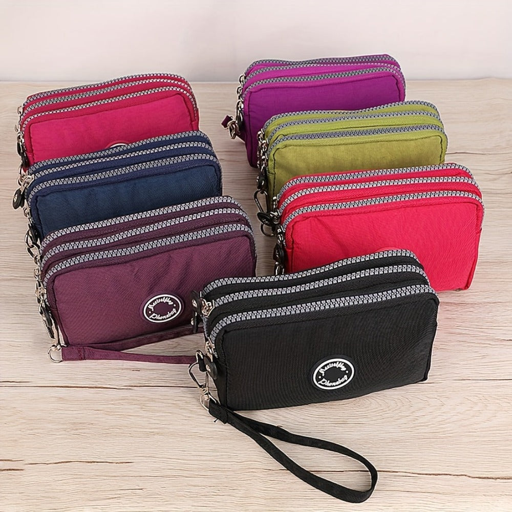 Cartera de Mujer de 3 Capas con Cremallera, Estuche de Lluvia para Llaves, Billetera de Gran Capacidad, Organizador de Cables de Datos, Tarjetero, Funda para Teléfono, Bolso Móvil